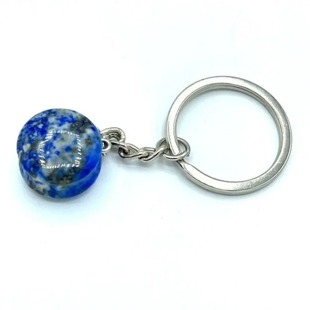 Lapis Lazuli yo-yo circle keychain key ring pendant chain NEW hand crafted seren